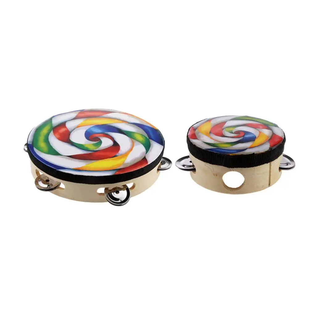 2pcs Hand Held Tambourine Drum Round Percussion Toy Musical Instrument for Children Kids