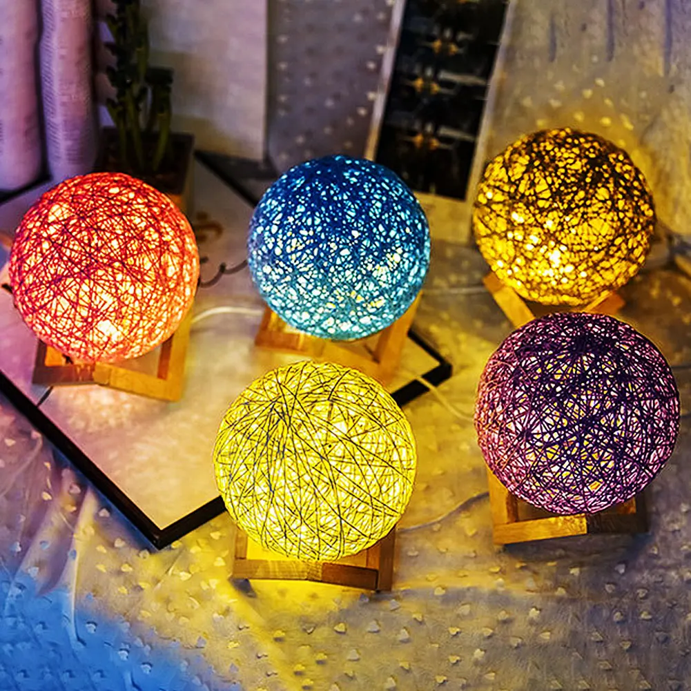 Шпагат ротанга мяч светодиодный настольная прикроватная настольная лампа ночник светильник подарок на день рождения для детей