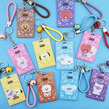 

Plastic Card Sets Keychain Women Men Bus Cards Holder Case Pouch Bag Holders Lanyard Key Chains Cute Bell Pendant Keyrings