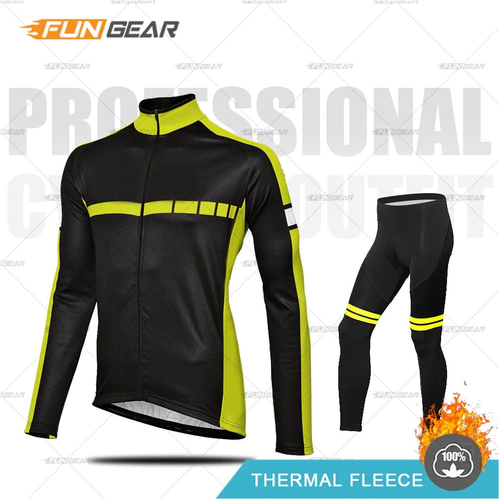 Зимняя одежда для велоспорта, теплая одежда, Ropa Ciclismo Invierno, комплект из джерси с длинными рукавами для верховой езды, теплая флисовая форма, комплект со штанами - Цвет: NORMAL SET