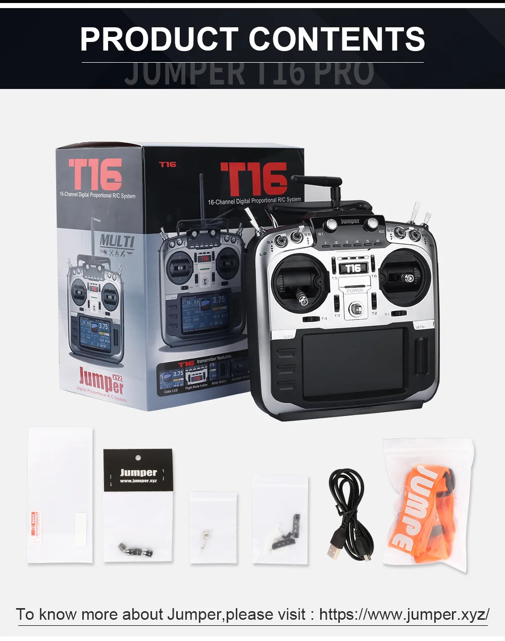 Jumper T16 Pro Hall Gimbal Open Source Multi-protocol Radio Transmitter JP4-in-1 RF Module 2.4G 16CH 4.3" LCD
