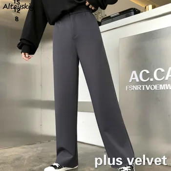 

Pants Women Plus Velvet Button Pockets High Waist Long Loose Korean Style Fashion All-match Trendy Womens Leisure Streetwear New