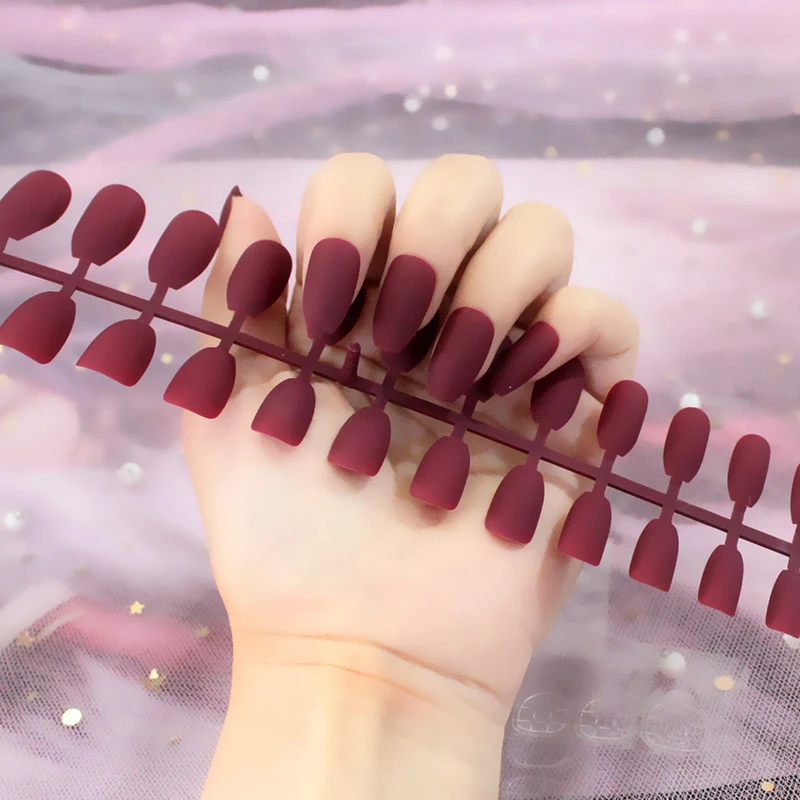 

24Pcs Fake Nails Natural Detachable Extended Nail Art Matte Long Nail Tips Nail Tips Designs Nail Display Nail Art