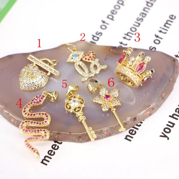 

10Pcs Gold Color Micro Pave CZ Zirconia Crown/Snake/Heart/Key Charms Pendant Fashion Jewelry
