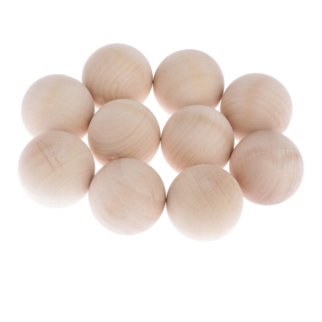 10 Pieces Wooden Beads Natural Color Round Ball Wood Spacer Beads Handmade Crafts Supplies(No Hole)