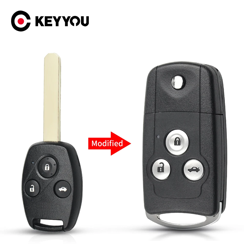 

KEYYOU For Honda Acura Civic Accord Jazz CRV HRV Key Case Housing 3 Buttons Flip Replacement Car Remote Key Shell Fob Fit