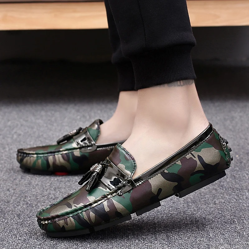 Casual Soft Leather Shoes slip on Men's Fashion Striped Moccasin Peas Flat Bottom Lazy One Pedal Loafers Men big size 48 | Обувь