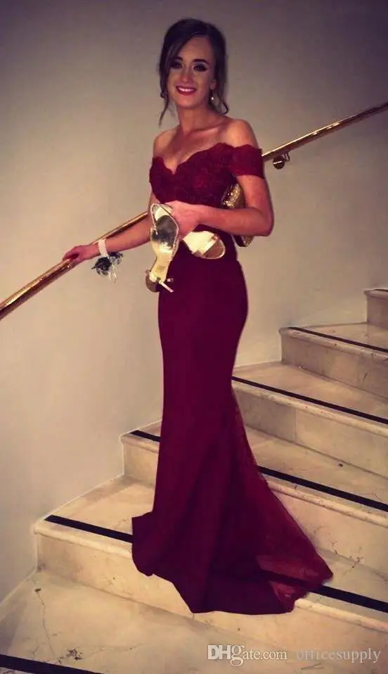 Vestidos 2020 Sexy Burgundy Evening Dresses Mermaid Off the Shoulder Lace Satin Prom Long Gowns | Свадьбы и торжества