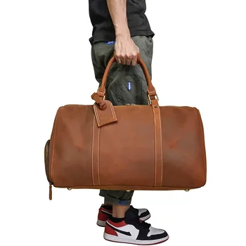 

Luxury Designer 52cm Men Travel Bag Crazy Horse Leather Men Purse Duffle Bag with Shoe Compartment