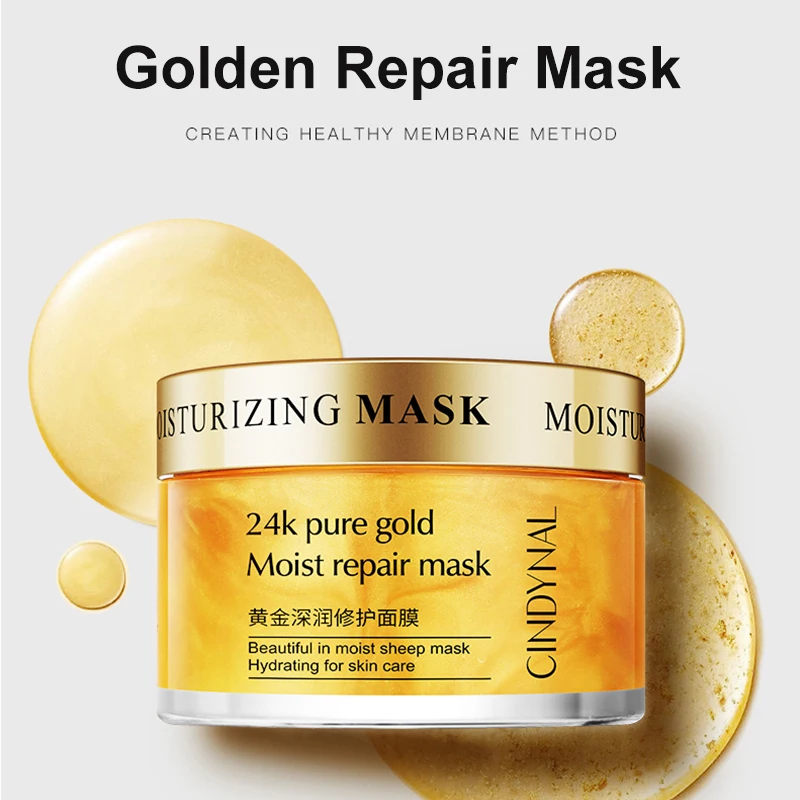 24k Gold Face Mask Serum Shrink Pores Deep Moisturizing Cream Golden