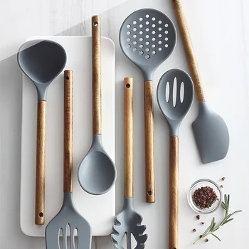 

7pcs/set Various Wooden Silicone Kitchen Utensils Nonstick Cooking Tool Spoon Soup Ladle Turner Spatula Cookware Baking Gadgets