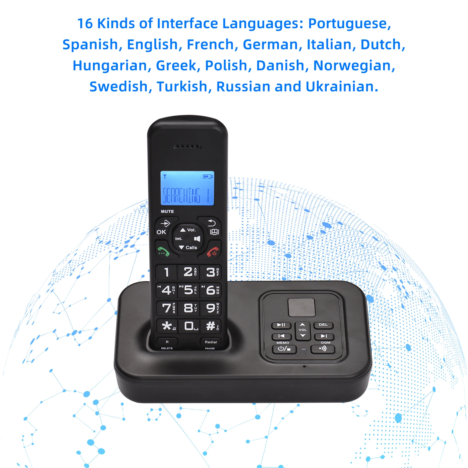 Expandable Cordless Phone System with Telephone Answering Machine 3 Lines LCD Display Hands-free Calls 16 Languages for Office