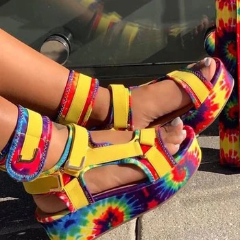 

Woman Summer Shoes 2020 New Sandals Ankel Wrap Med Wedges Open-toed Fashion Personality Hook Metal Decoration Sewing