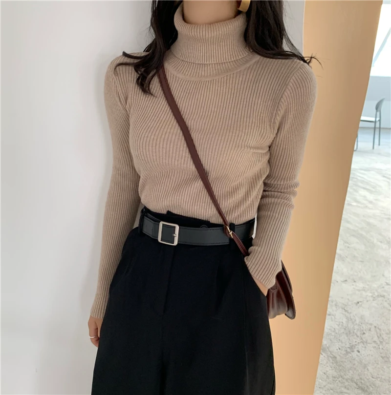 

2020 Jumper Soft Warm Pull Femme Autumn Winter Thick Sweater Knitted Ribbed Turtleneck Slim Pullover Sweater Long Sleeve Women
