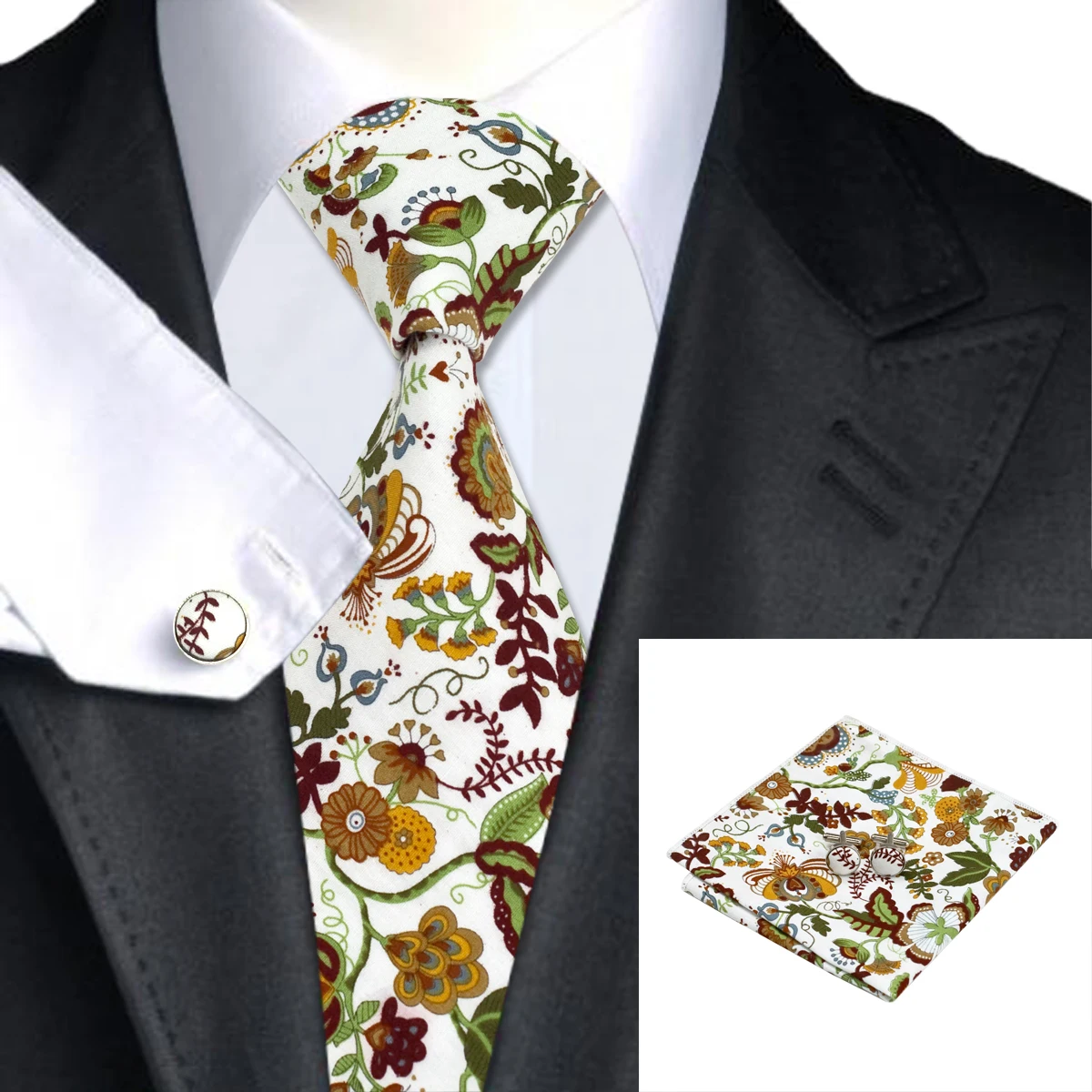 Hi-Tie большой мужской галстук Handky Запонки Набор красный шелк галстуки для мужчин роскошный цветочный модный дизайнерский бизнес Свадебный галстук - Цвет: SN-1312