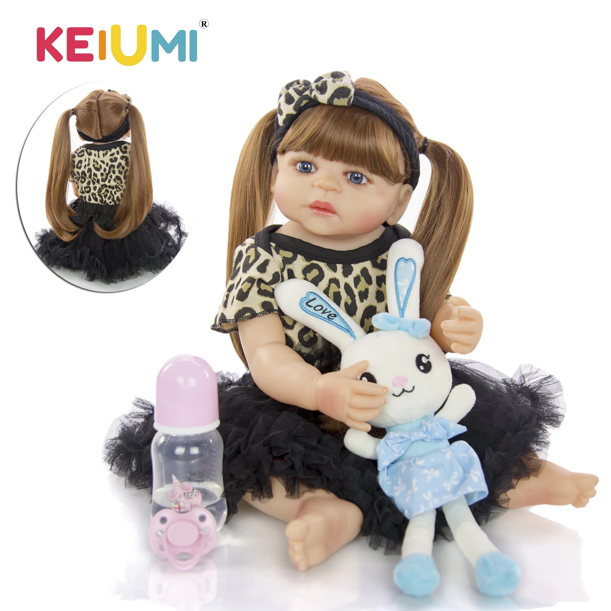 

KEIUMI 2019 Wholesale Reborn Baby Menina 55 cm Silicone Full Vinyl Princess Baby Reborn Dolls Long hair For kids Birthday Gift