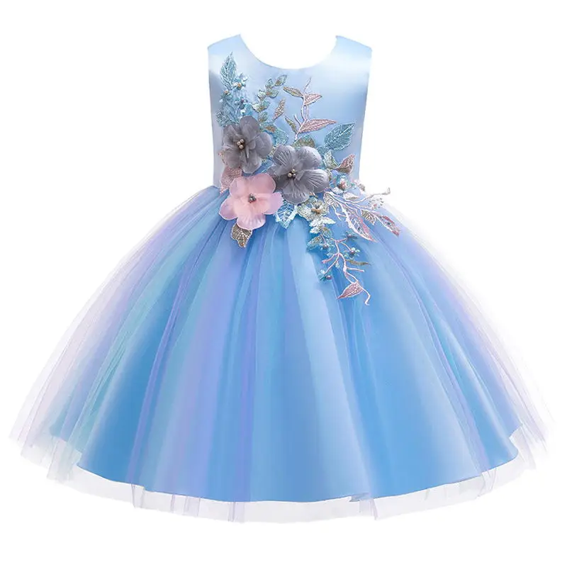 Элегантное платье принцессы для маленьких девочек, детские Свадебные платья для девочек, праздничное платье, одежда для детей 3, 4, 5, 6, 7, 8, 9, 10, 12 лет - Цвет: Синий