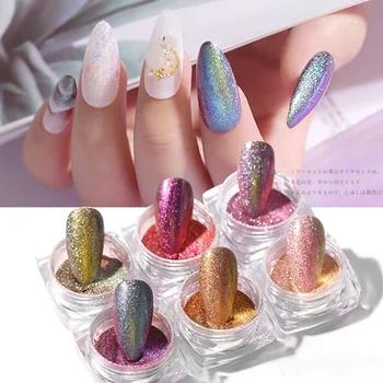 

6 Colors Nail Glitter Holographic Powder Set Shiny Nail Powder Shimmer Nail Dust Powder Nail Art Pigment Dipping Manicure Powder