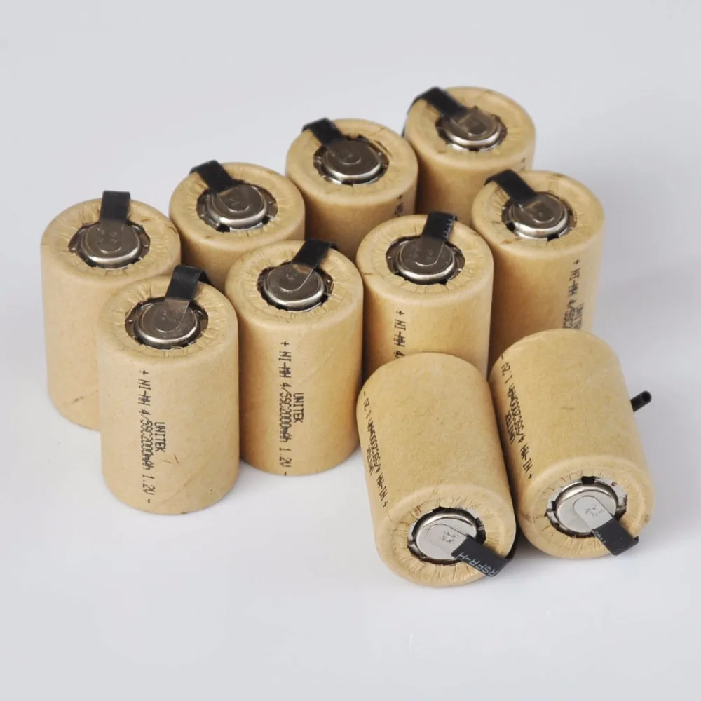 

10-16PCS 4/5SC 1.2V rechargeable battery 2000mah 4/5 SC Sub C ni-mh nimh cell with welding tabs for electric drill screwdriver