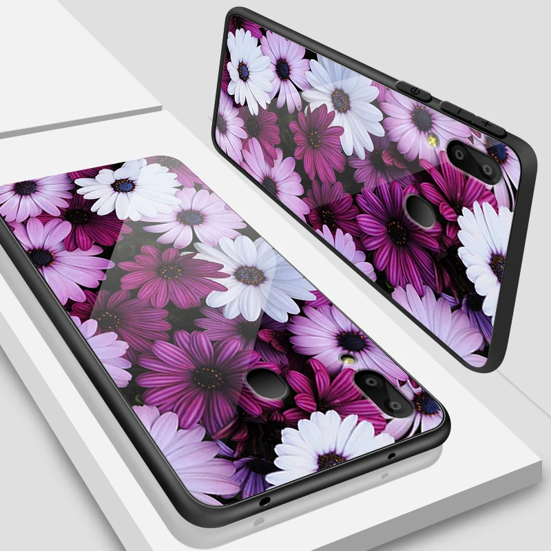 Для samsung Galaxy A10 A20 A30 A40 A50 A6S A70 A8S A80 A90 закаленное Стекло крышка J4Plus M10 M20 M30 Note9 дизайн цветение чехол для телефона - Цвет: W140