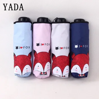 

YADA Cute Cartoon Fox Umbrella Parasol Rainy Pocket Foldable Mini Sun Umbrella For Women Girl Animal Foxs Child Umbrellas YD235