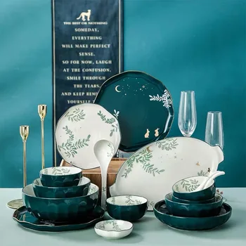 

Green Plants ceramic dinnerware set Dinner plate Cake plate salad bowl tableware dinner set