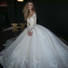 Optcely очаровательное бальное платье с глубоким v-образным вырезом и длинными рукавами, свадебные платья, свадебное платье принцессы с аппликацией в виде поезда, украшенное бисером