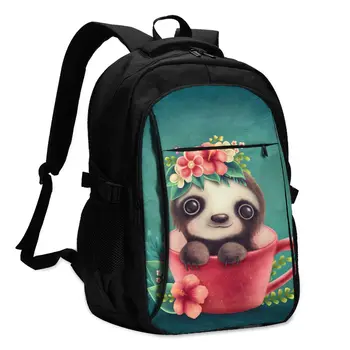

Bags School Bags For Boy Girl TeenagerCute Sloth In Cup USB Charge Computer Laptop Back Pack