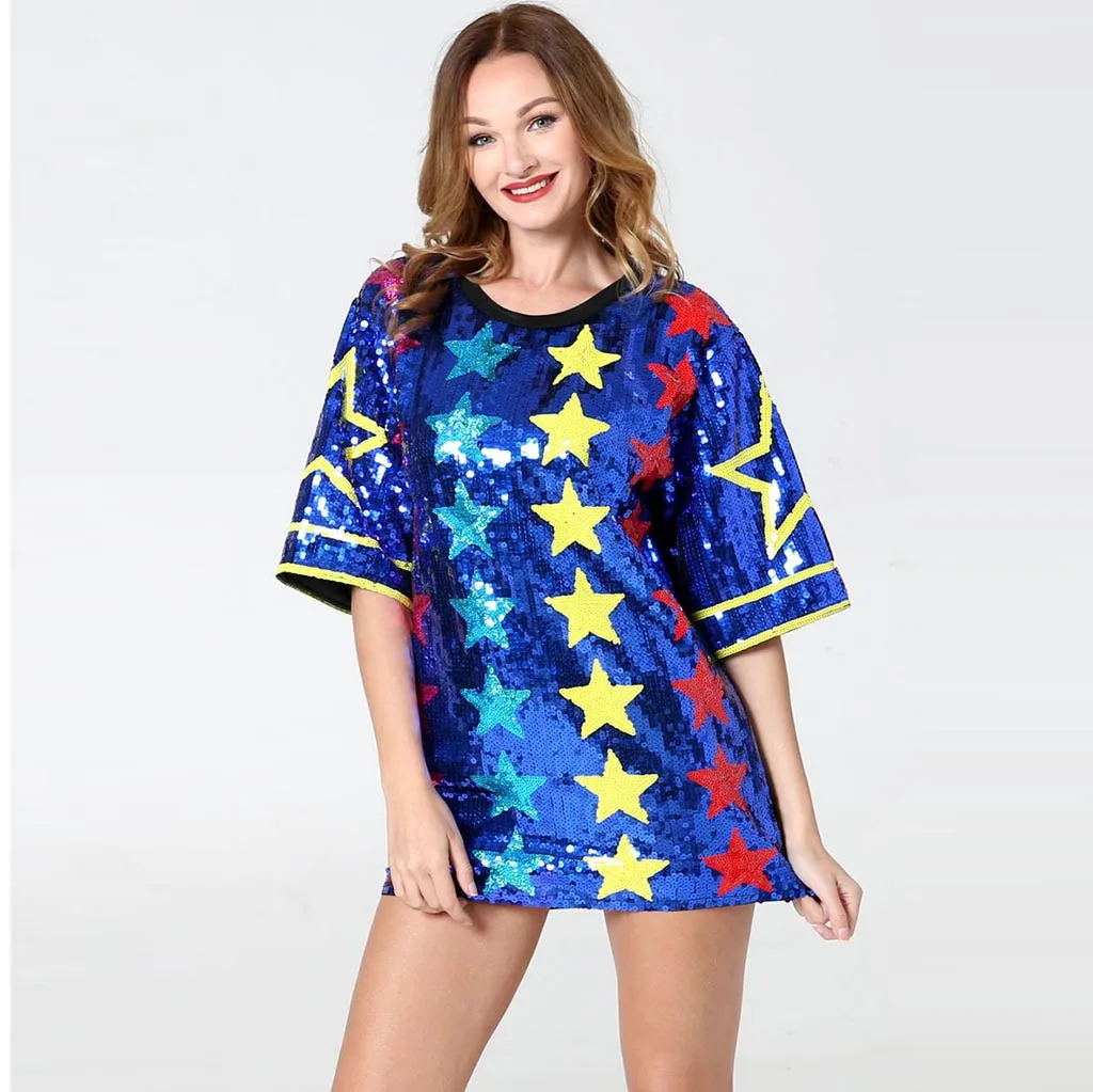 Womail Fashion женские блузы блестками, одежда с круглым вырезом и принтом Блузки с короткими рукавами Повседневное свободные вечерние Производительность женская рубашка