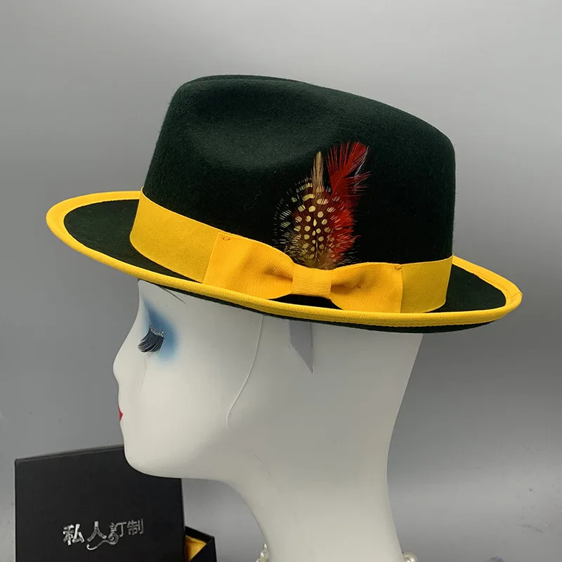 Men's Wool Fedora Hat with Bowknot and Feather, Stylish Fall Winter Accessory