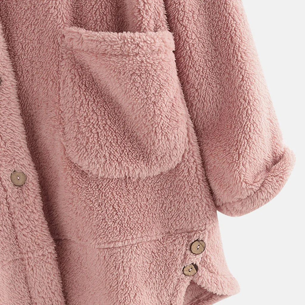 Winter Fashion Women Coat Button Fluffy Tail Tops Hooded Pullover Loose Sweater Oversize Coats Warm Outwear For Female#J30