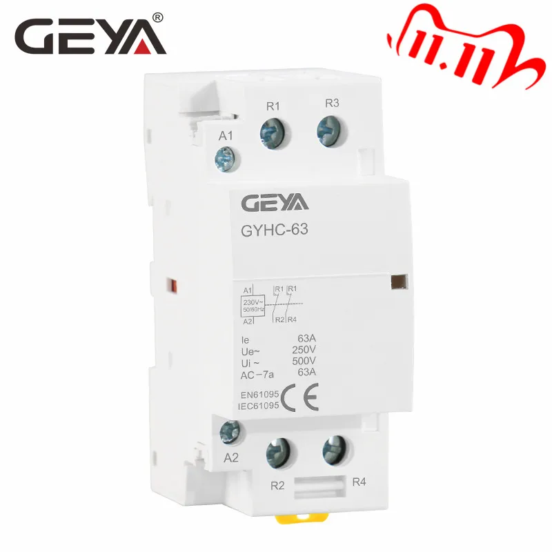 Бесплатная доставка бытовой модульный контактор переменного тока GEYA 2P 40A 63А 2NC