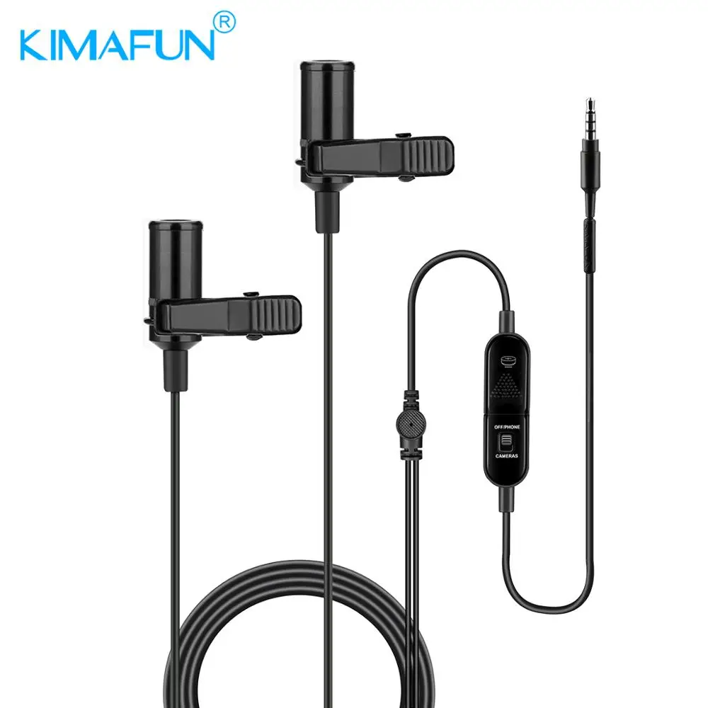 KIMAFUN двойной Lavalier микрофон клипса «свободные руки»-на лацкане микрофон мини воротник конденсаторный микрофон для камеры DSLR телефон ПК ноутбук
