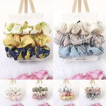 

Vintage 3Pcs Hair Scrunchies Chiffon Scrunchie Set Elastic Hair Bands Fashion Women Ponytail Holder Ties Rope Hair Accessories