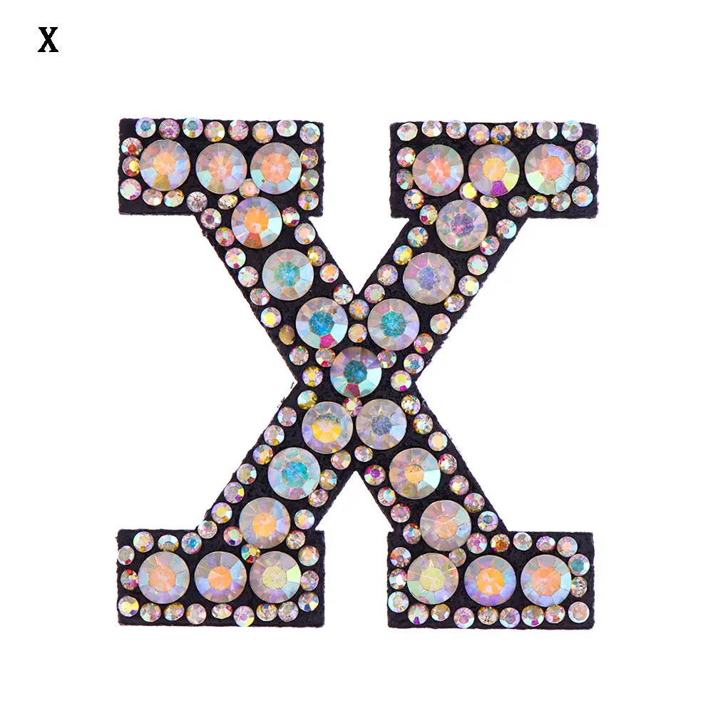 X A-Z письмо Стразы Алфавит Аппликация 3D приклеивающиеся утюгом нашивки Костюмы значок теплую зимнюю одежду сумка обувь, одежда вышивка патчи - Цвет: X