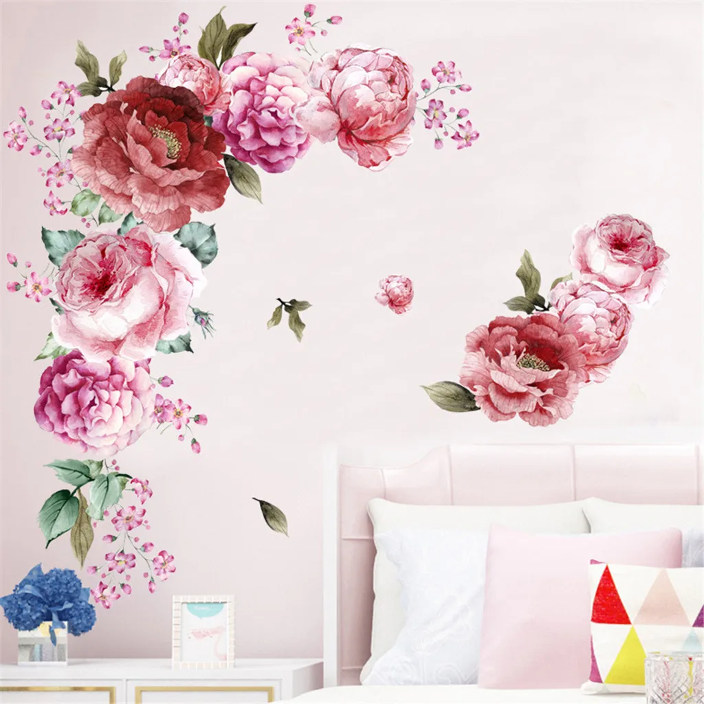 Fine Rose Flowers Wall Sticker,Peony Rose Flowers Wall Sticker Art Nursery Decals Kids Room Home Decor Gift