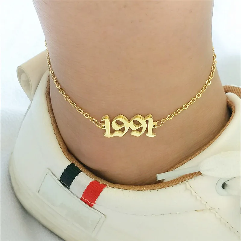 1991 От 1991 до 2000, ножные браслеты для детей с датой рождения и цифрами в английском стиле, женский браслет BFF, ювелирные изделия, Tobilleras Pulsera Para Tobillo - Окраска металла: 1991