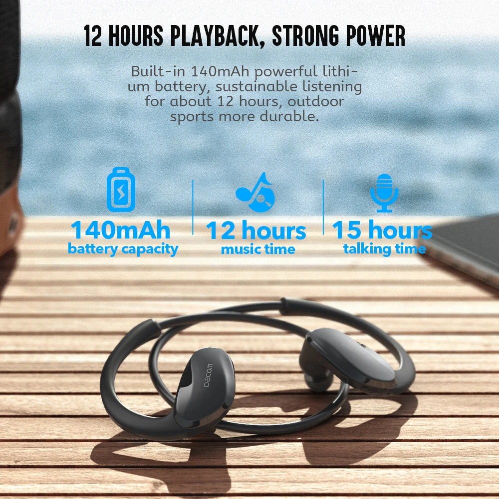 Dacom-bluetooth 5.0 Fone de Ouvido Esportivo sem Fio Pode Jogar Continuamente por 12 Horas Fone de Ouvido Estéreo Pendurado - Image 4