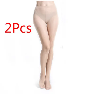 2Pcs Skin color Эластичные колготки женские бесшовные сексуальные чулки черного цвета кожи тонкие колготки прозрачные Collant Femme женские нейлоновые колготки - Цвет: 2Pcs Skin color