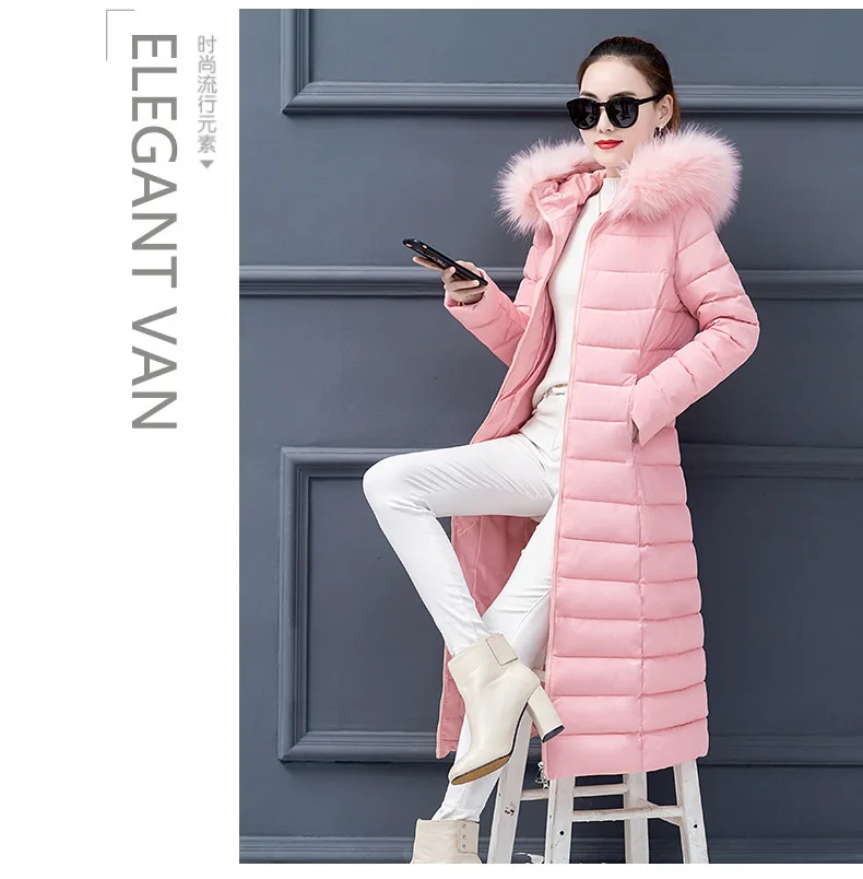 AliExpress хлопковая стеганая одежда с меховым воротником Женская зимняя теплая защитная одежда выше колена, г. Корейский стиль