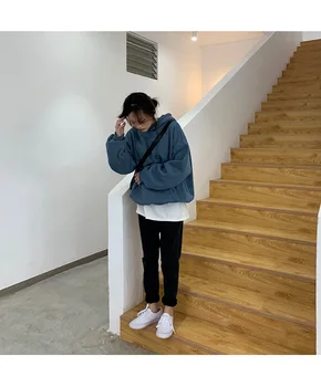 

2019 Solid color autumn and winter women's sweatshirt casual hooded sweatshirt