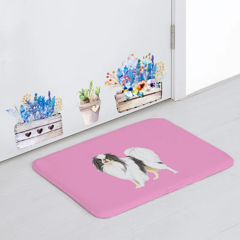 Fluffy Cute Floor Mat Bichon Samoyed Collie Beagle Dog Kitchen Mat Living Room Bathroom Non-Slip Coral Fleece 50*80Cm Door Mat