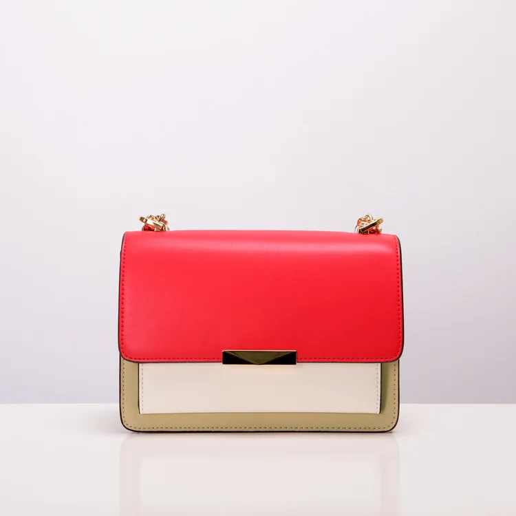 Woman new Beach Bag Women's Singles Shoulder Package Diagonal Small Square Chain Hit Color Handbag Crossbody korean Style - Цвет: Red spell white