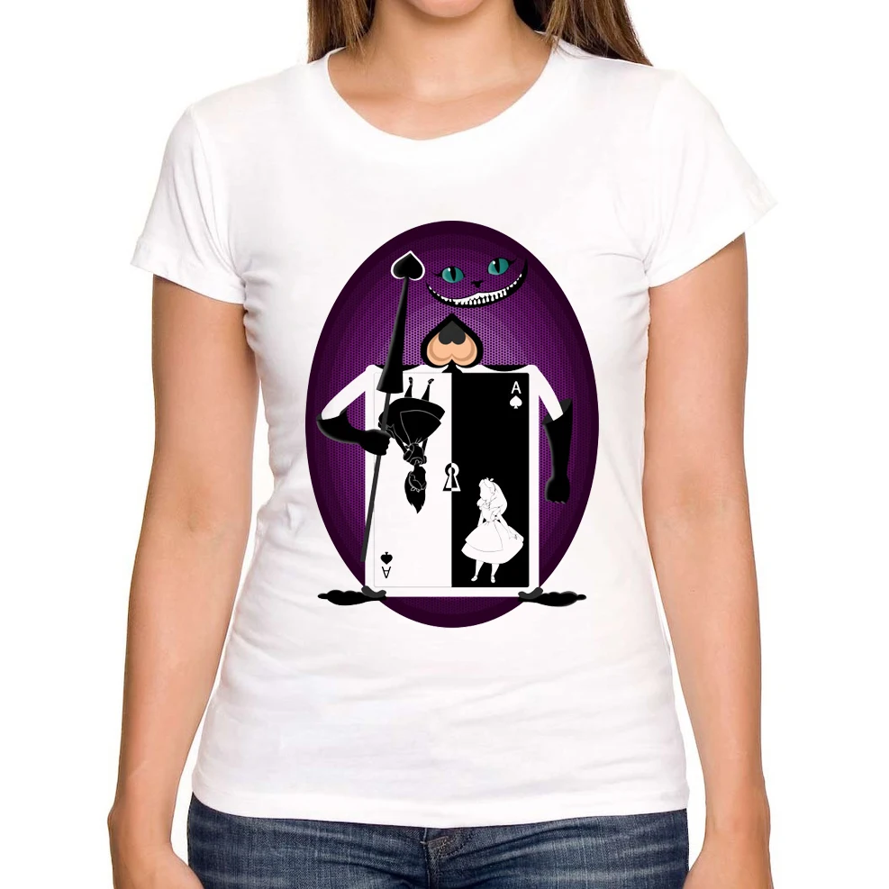 cheap 2018 Newest Fashion Alice In Wonderland Inspiration Printed Women T shirt Short Sleeve Lady Summer Tops Custom Novelty Tee