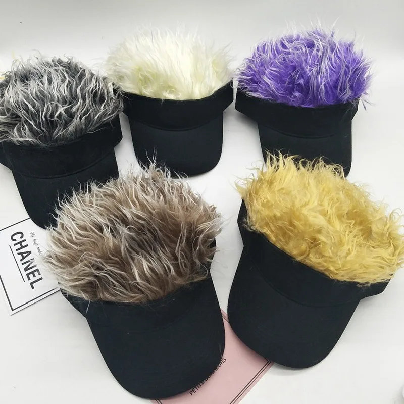 

Men Women Casual Concise Sunshade Adjustable Sun Visor Baseball Cap With Spiked Hairs Wig Baseball Hat With Spiked Wigs