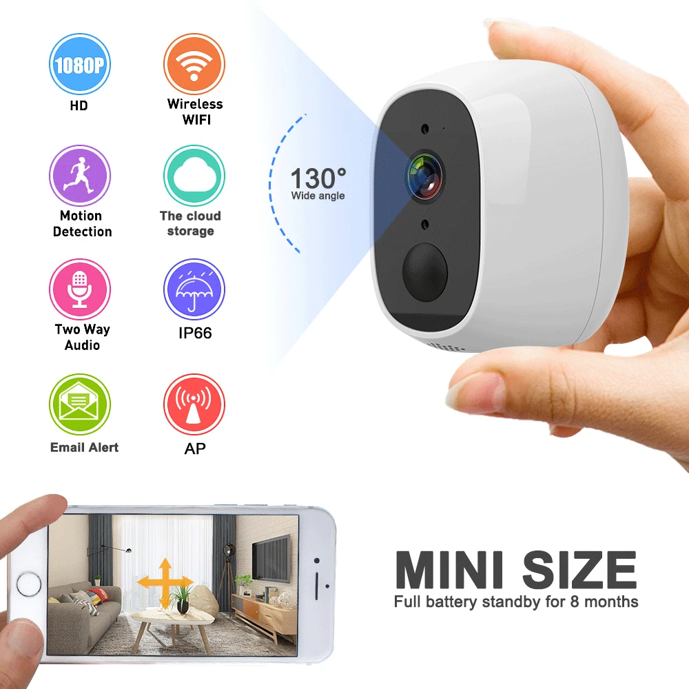

IP Camera 1080p HD Battery WiFi Wireless Surveillance Camera 2.0MP Home Security Waterproof PIR Alarm Audio Low Power