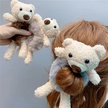 2021 summer new cartoon three-dimensional decor bear hair circle plush cute bear head rope animal headdress style hair curler