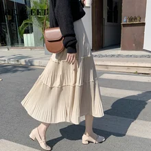 REALEFT весна лето новые шифоновые женские длинные плиссированные юбки корейский Стиль Высокая талия трапециевидные юбки до середины икры для женщин