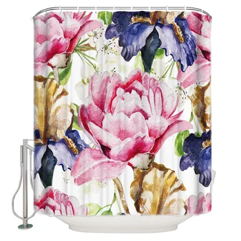 

Seamless Pattern Of Watercolor Flowers Shower Curtain Bathroom Decorative Fabric Waterproof Shower Curtain