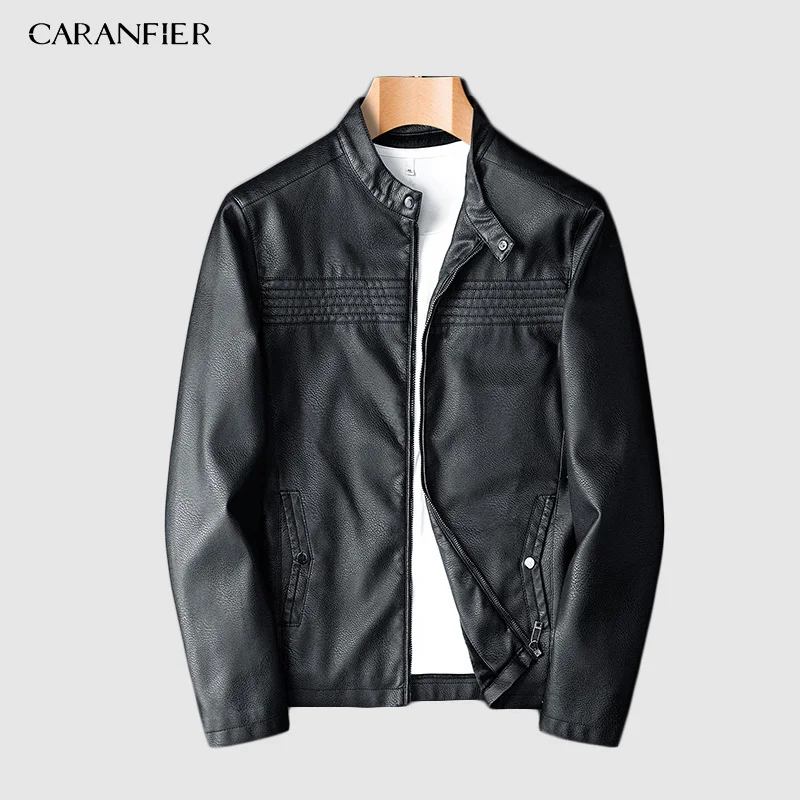 Черный CARANFIER модные зимние Для мужчин s искусственная(-ый) куртки пальто мотоциклетные байкерские Искусственная кожа куртка Мужская толстый бархат пальто айкерские пиджаки - Цвет: Черный